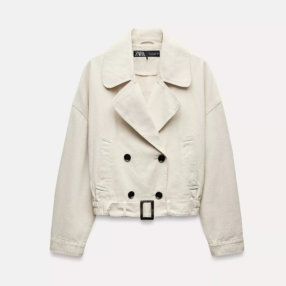 Zara Women's Cream Double-Breasted Pea Coat